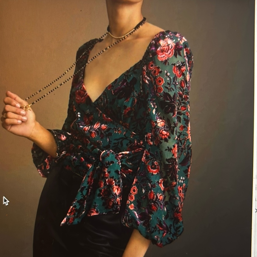 Anthropologie Surplice Tie-Front Blouse in green (size small)